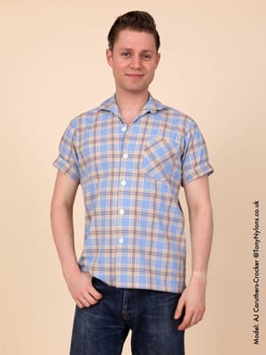 1950's Mens Shirt in Sky Blue Check
