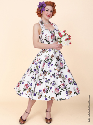 1950s Halterneck Rose and Petunia Dress from Vivien of Holloway