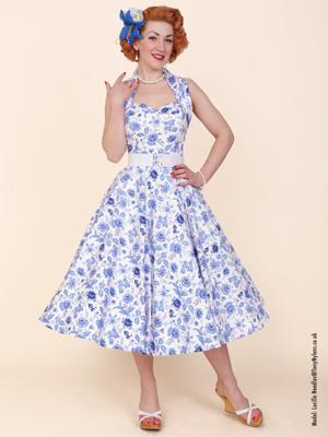 1950s Halterneck Chateau Blue Circle Dress from Vivien of Holloway