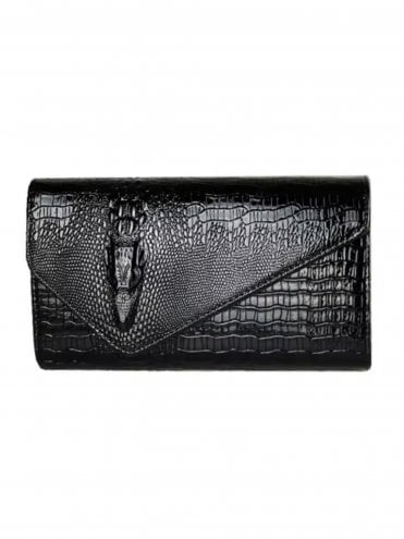 1940's Style Croc Clutch Black