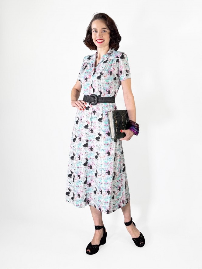 1940s Style Tea Dress Bat Cat