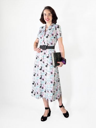 1940s Style Tea Dress Bat Cat