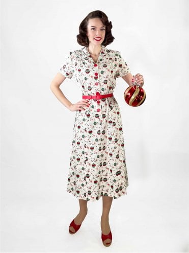 1940s Style Tea Dress Bauble Cream