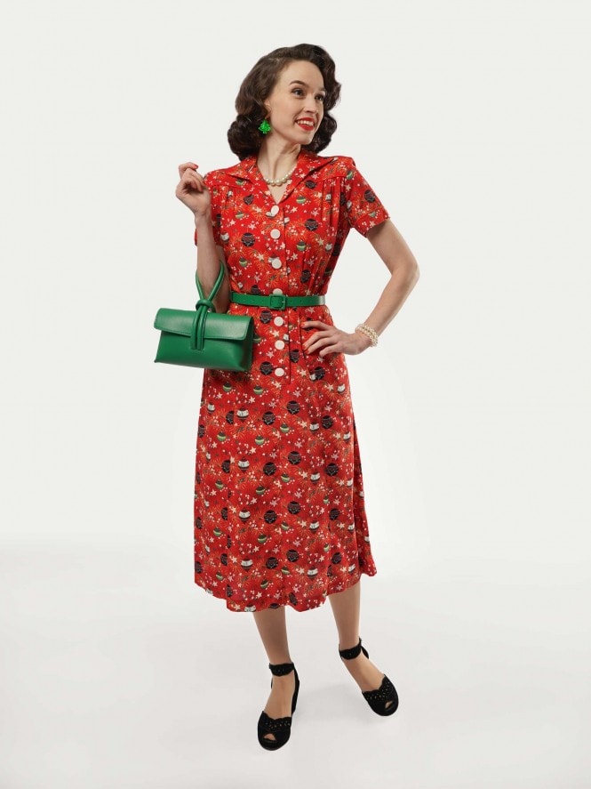 1940s Style Tea Dress Bauble Red