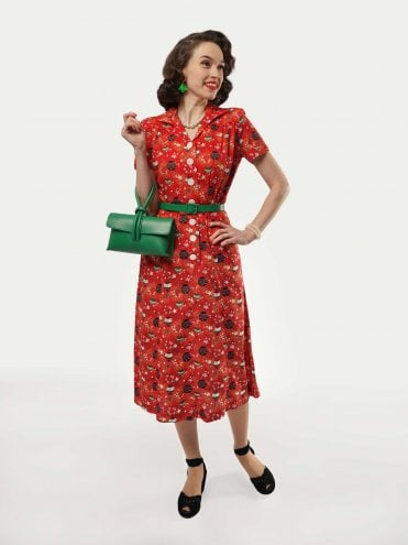 1940s Style Tea Dress Bauble Red