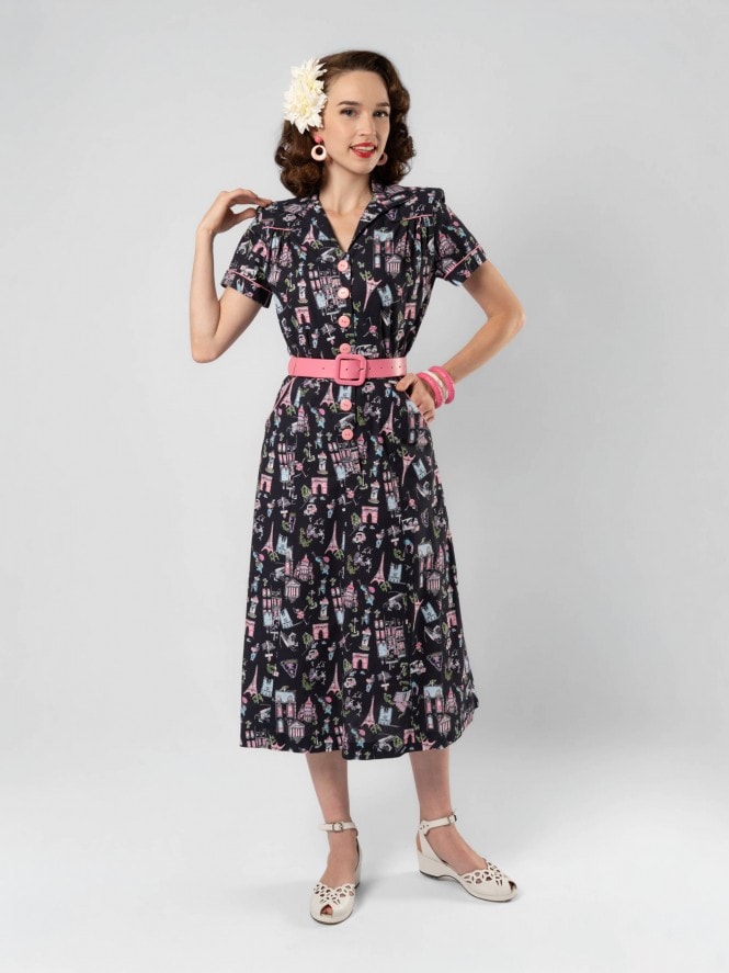 1940s Style Tea Dress Paris Black