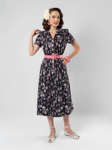 1940s Style Tea Dress Paris Black