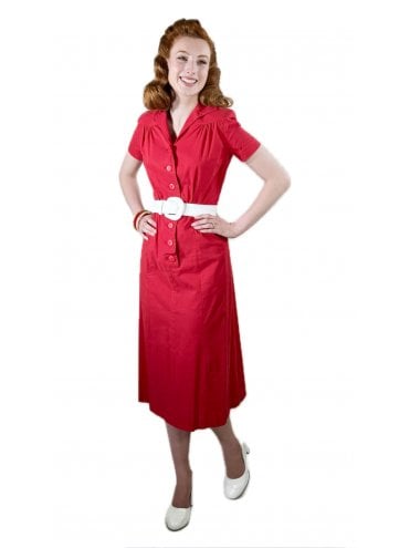 40s-1940s-Vivien-of-Holloway-Best-Vintage-Reproduction-Teadress-Tea-Day-Dress-Red-Cotton-Utility-Rockabilly-Pinup