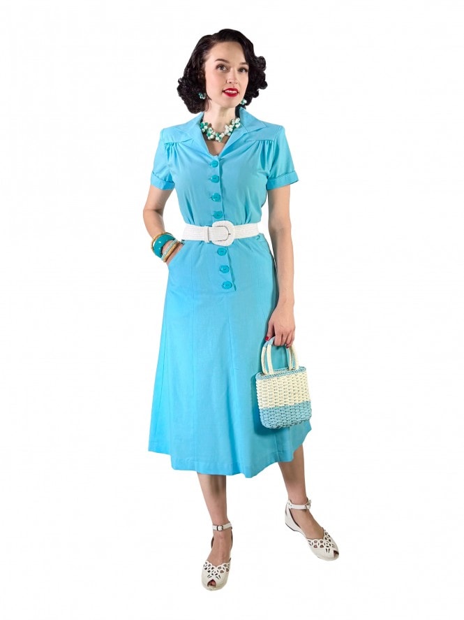 1940s Style Tea Dress Sky Blue