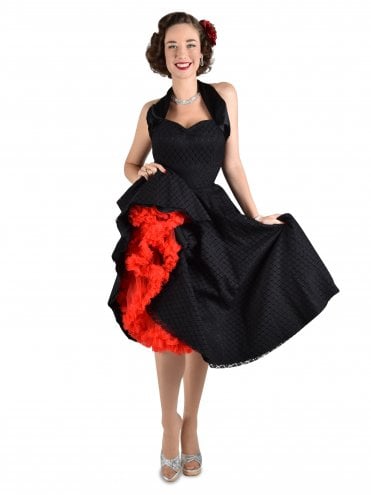 50s-1950s-Vivien-of-Holloway-Best-Vintage-Reproduction-Halterneck-Circle-Party-Dress-Rockabilly-Swing-Pinup-Retro-Bridesmaid-Luxury-Lace-Black-Satin