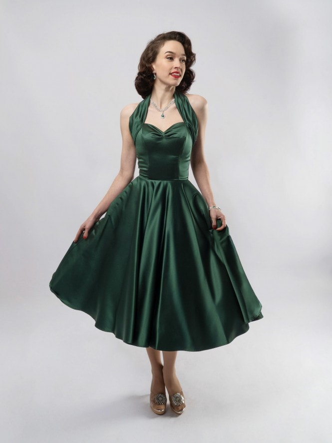 1950s Halterneck Bottle Green Duchess Dress