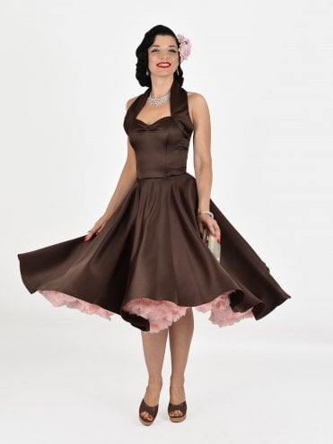 1950s Halterneck Chocolate Duchess Dress