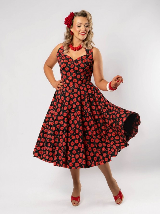 1950s Halterneck Circle Dress Poppy Black