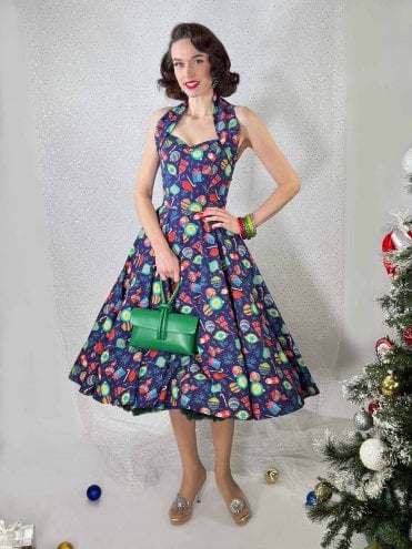 1950s Halterneck Dress Blue Christmas