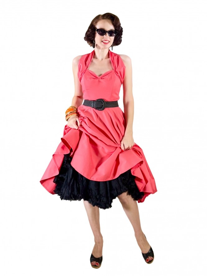 1950s Halterneck Dress Coral Sateen