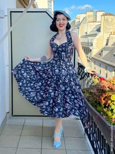 1950s Halterneck Dress Paris Black