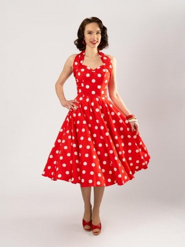 1950s Halterneck Dress Polka Dot Red