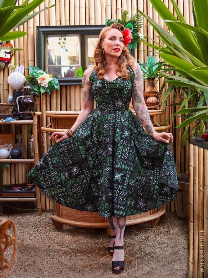 1950s Halterneck Dress Tapa Emerald