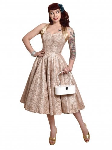 50s-1950s-Vivien-of-Holloway-Best-Vintage-Reproduction-Halterneck-Circle-Party-Dress-Rockabilly-Swing-Pinup-Retro-Bridesmaid-Golden-Sparkle-New-Years-Eve-Christmas