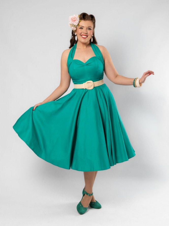 1950s Halterneck Jade Sateen Dress