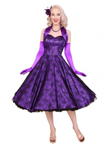 50s-1950s-Vivien-of-Holloway-Best-Vintage-Reproduction-Halterneck-Circle-Party-Dress-Rockabilly-Swing-Pinup-Retro-Bridesmaid-Luxury-Lace-Spiderweb-Black-Purple