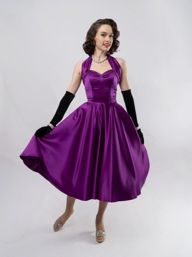 1950s Halterneck Mulberry Duchess Dress