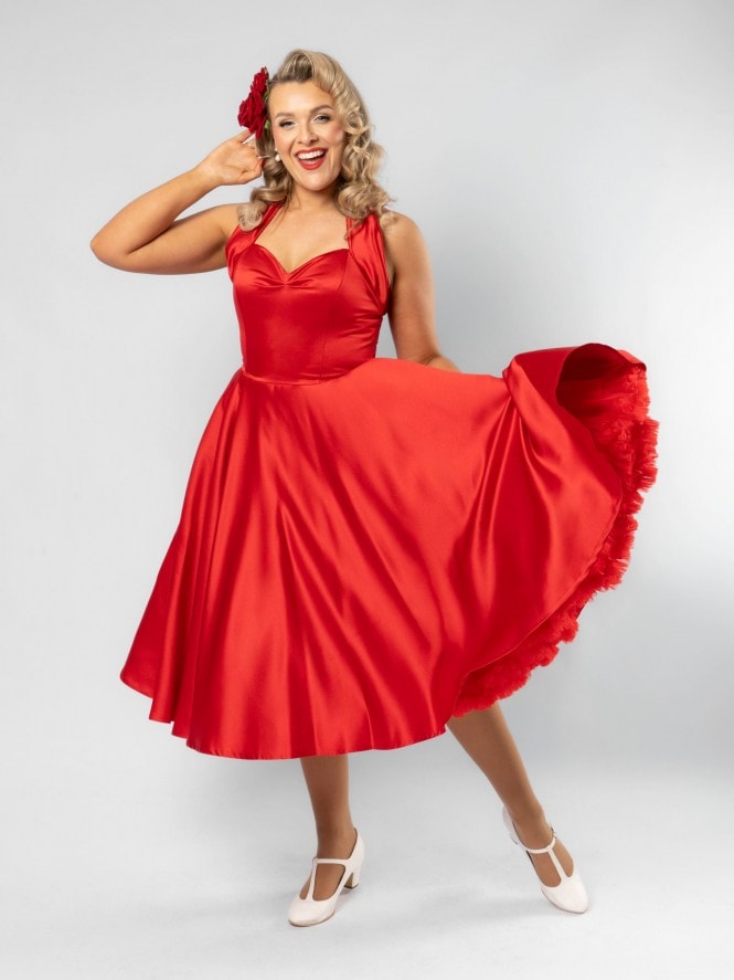 1950s Halterneck Red Duchess Dress