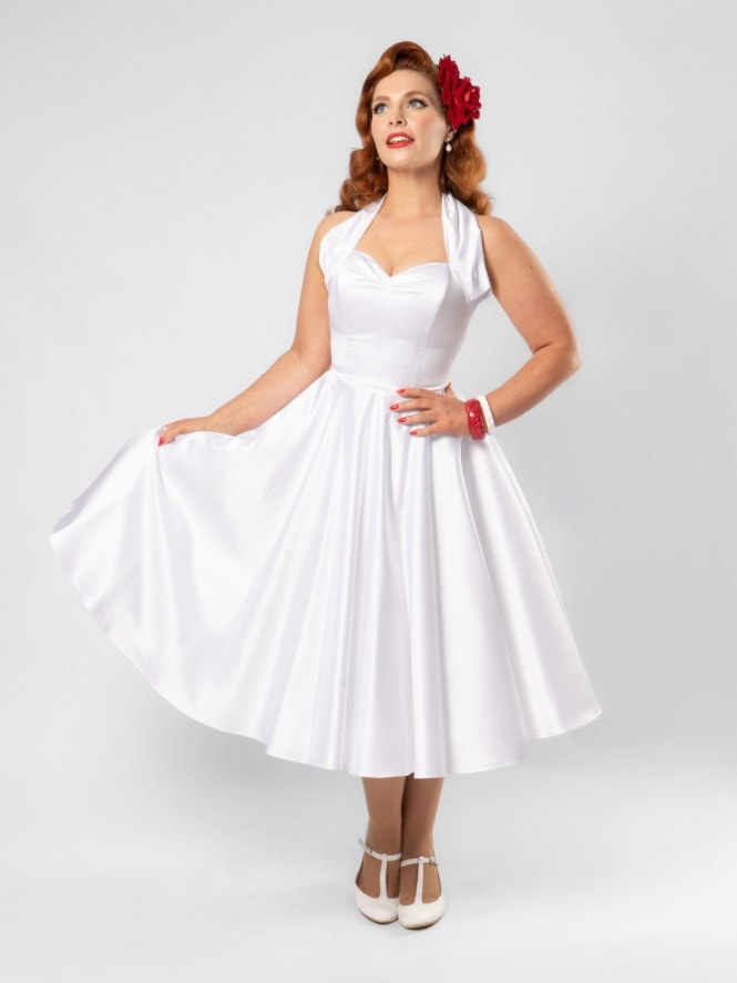 1950s Halterneck White Duchess Dress