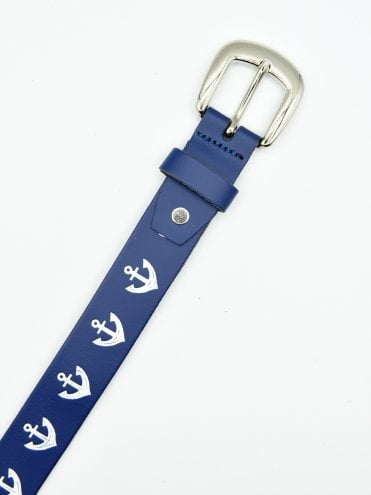 Anchor Navy Leather Belt