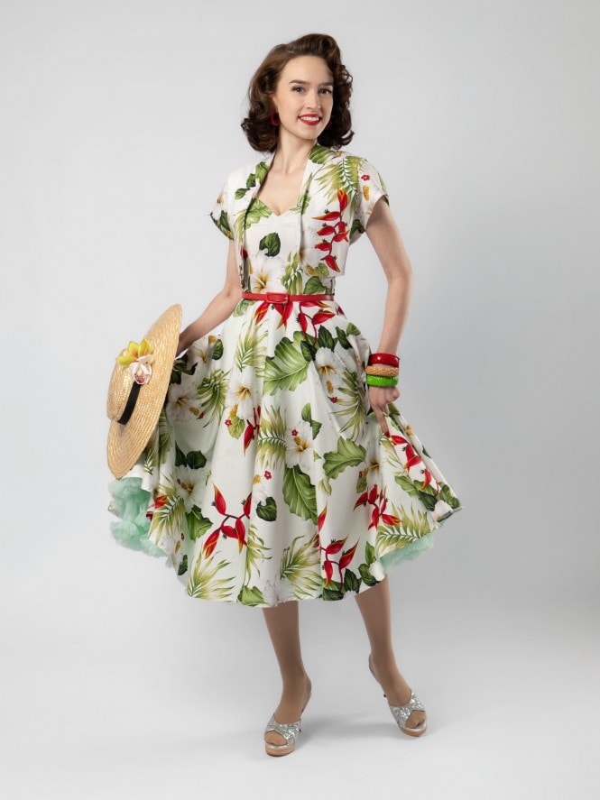 Betty Circle Dress with Bolero Hibiscus White