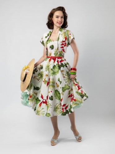 Betty Circle Dress with Bolero Hibiscus White