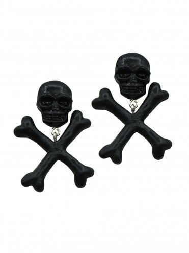 Black Skull and Crossbones Earrings