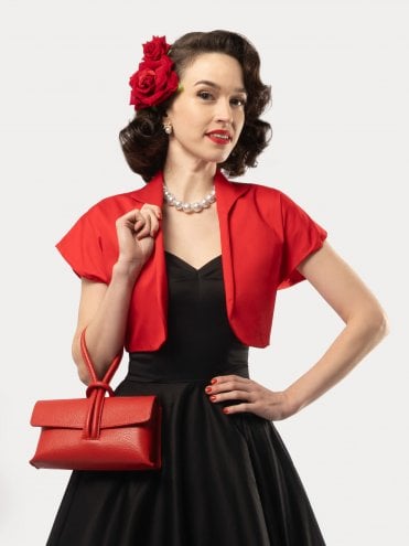Sateen Red Vintage women's bolero jacket, cropped above-the-waist style by Vivien of Holloway