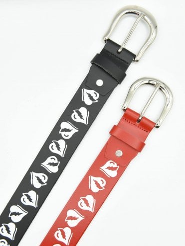 Broken Heart Black Embossed Leather Belt