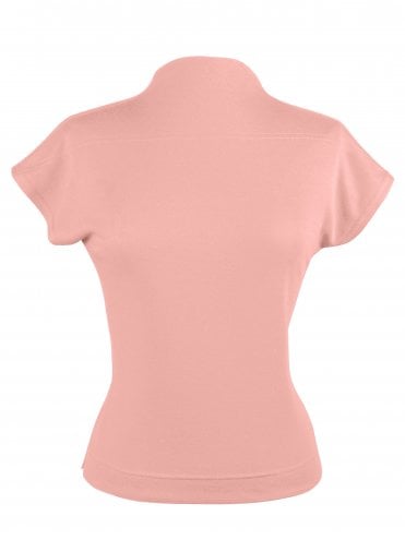 Cap Sleeve Funnel Neck Top Pastel Pink