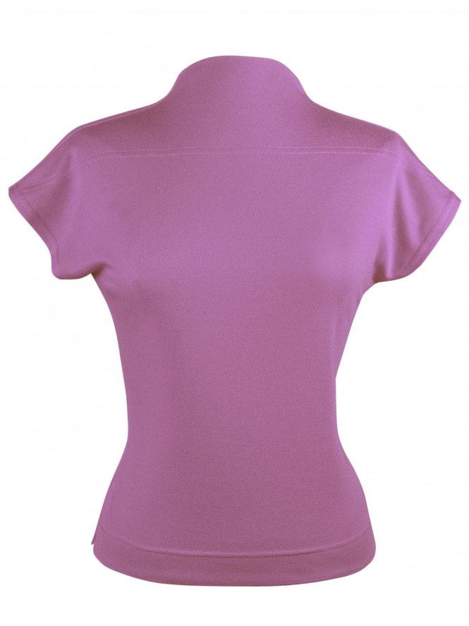 Cap Sleeve Funnel Neck Top Violet Polyester