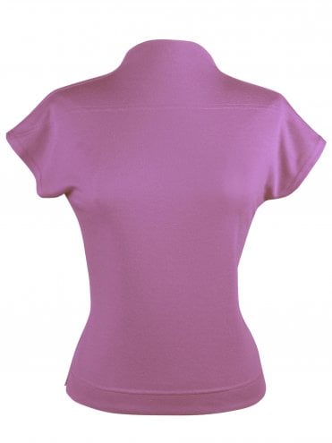 Cap Sleeve Funnel Neck Top Violet Polyester