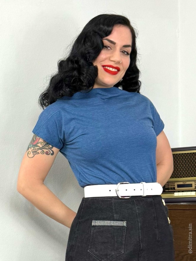 Cap Sleeve Slash Neck Top Denim