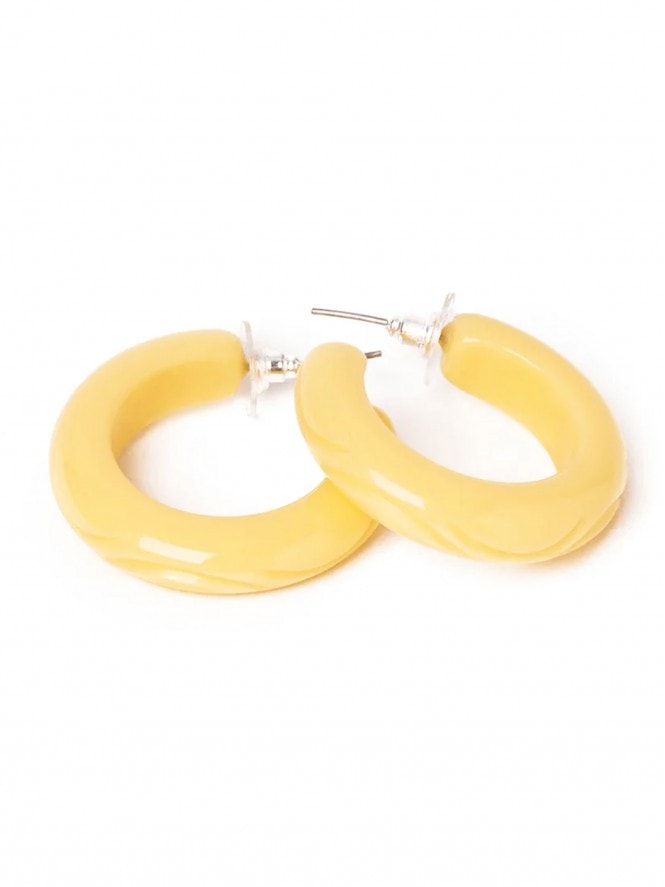 Carved Buttery Yellow Hoop Earrings