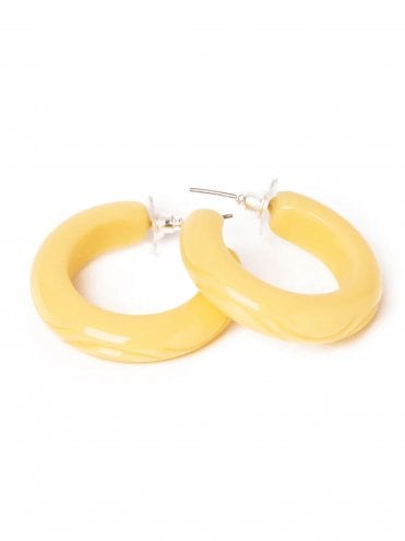 Carved Buttery Yellow Hoop Earrings