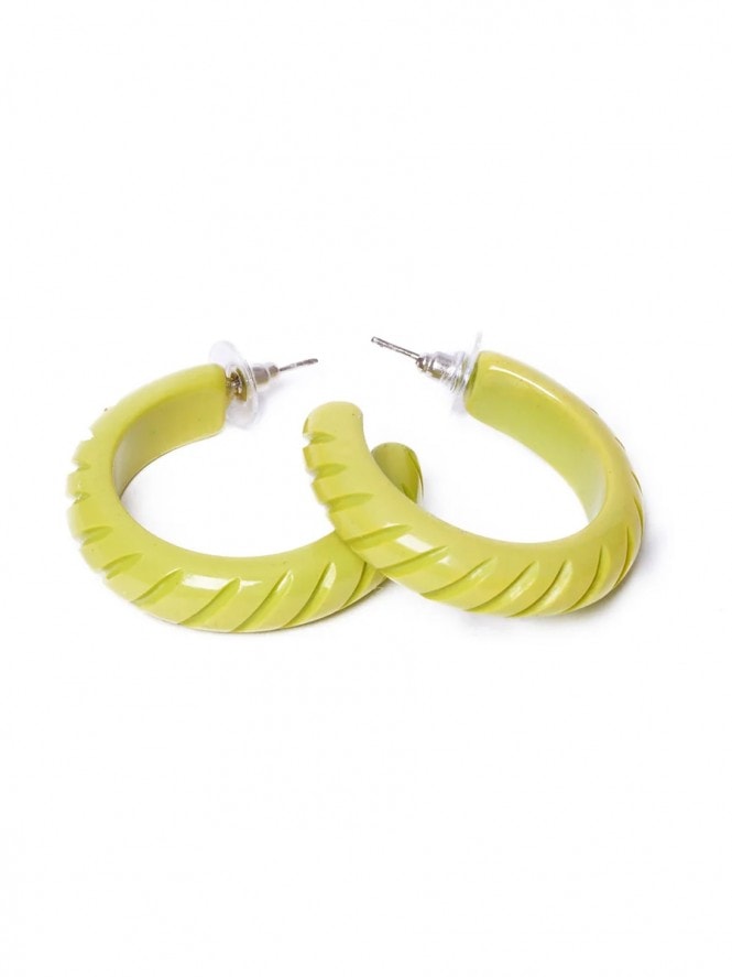 Carved Chartreuse Hoop Earrings