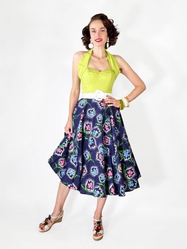 Circle Skirt Floral Spray Blue