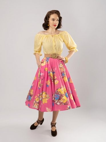 40s-1940s-50s-1950s-Vivien-of-Holloway-Best-Vintage-Reproduction-Swing-Rockabilly-Pinup-circle-skirt-floral-gardener-Pink-print