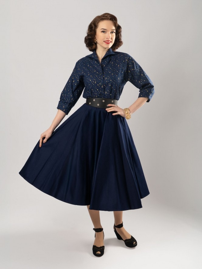 Circle Skirt Navy Sateen