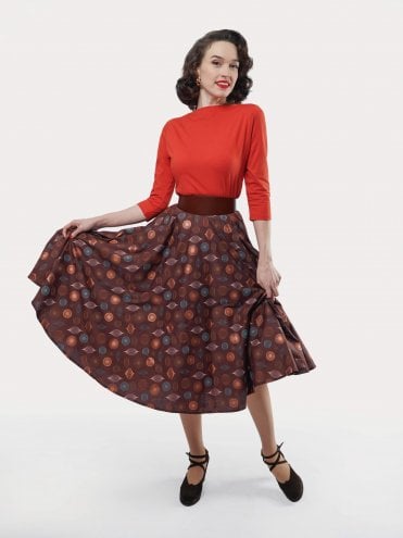 40s-1940s-50s-1950s-Vivien-of-Holloway-Best-Vintage-Reproduction-Swing-Rockabilly-Pinup-circle-skirt-christmas-vintage-Ornaments-Brown-print