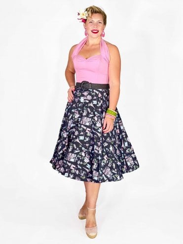 40s-1940s-50s-1950s-Vivien-of-Holloway-Best-Vintage-Reproduction-Swing-Rockabilly-Pinup-circle-skirt-paris-black-novelty-print
