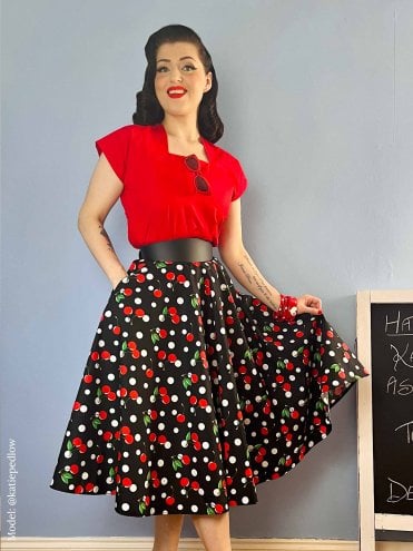 Circle Skirt Polka Cherry Black