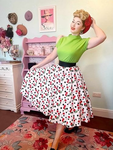 Circle Skirt Polka Cherry White