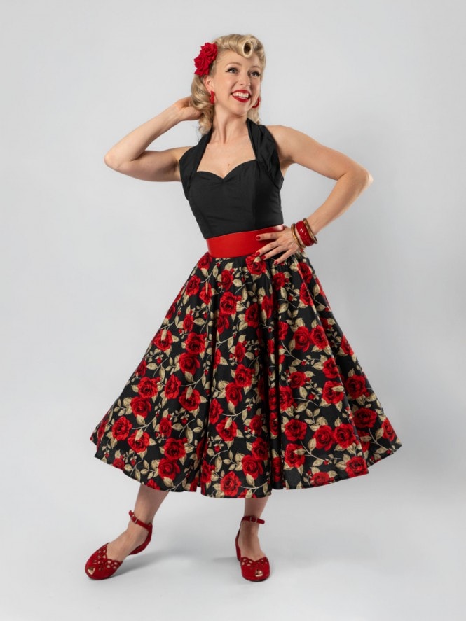Circle Skirt Rose Black Red