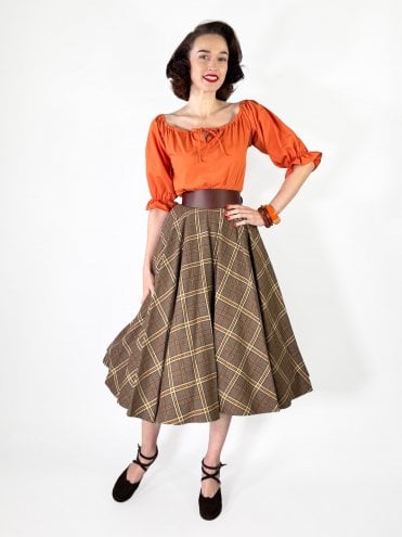Circle Skirt Tartan Brown Apricot